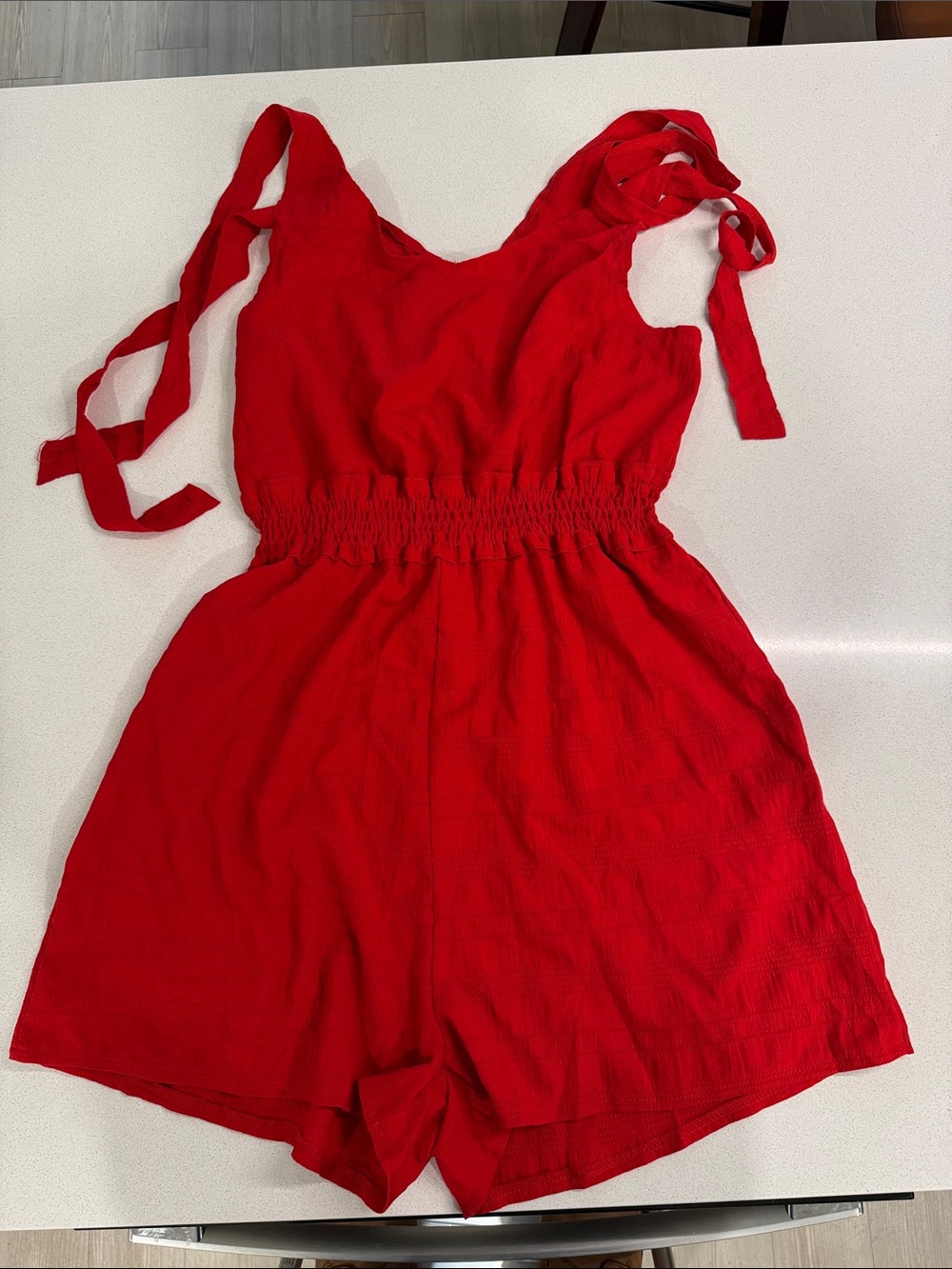 Women’s Red Tie-Shoulder One-Piece Romper